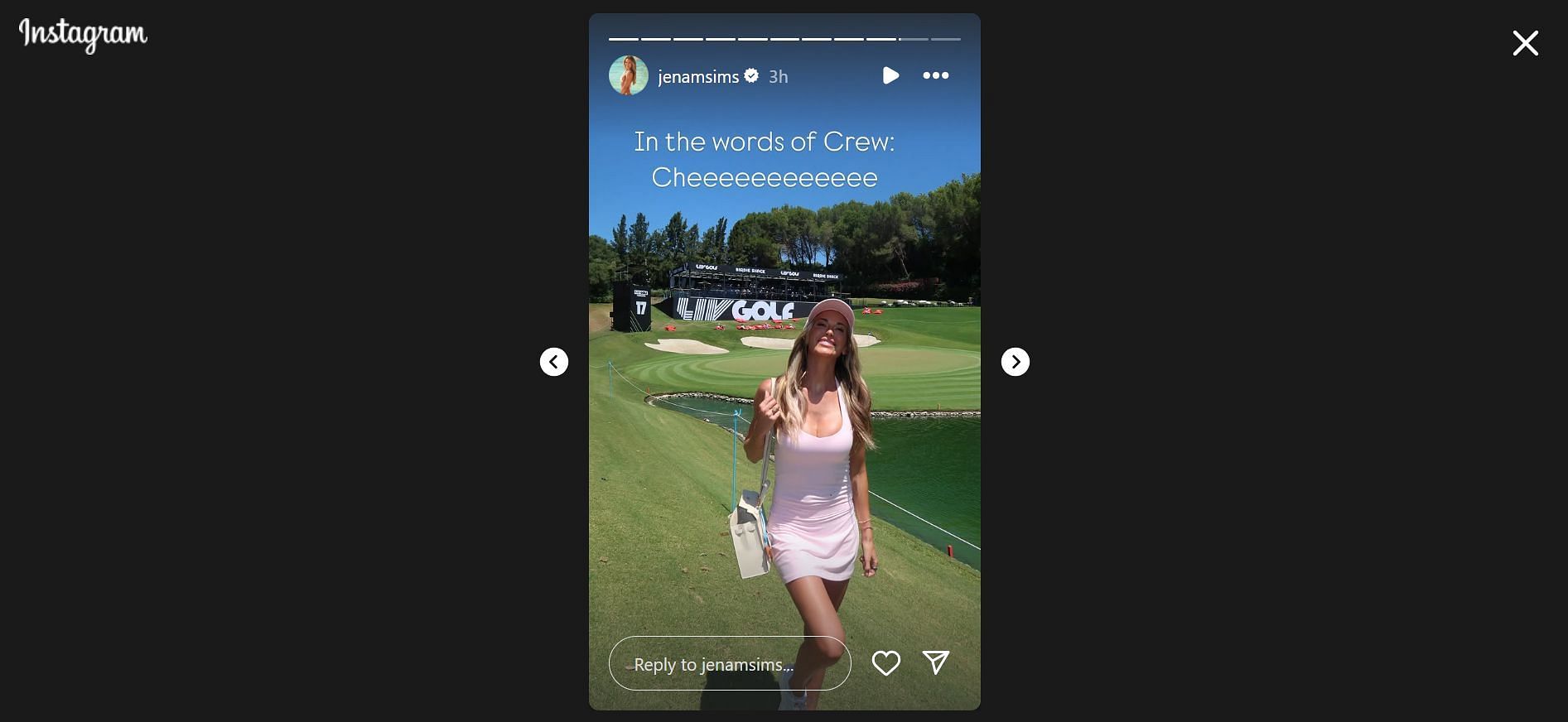 Jena Sims posing in front of the fans on Real Club Valderrama (Image Credit: @jenamsims)